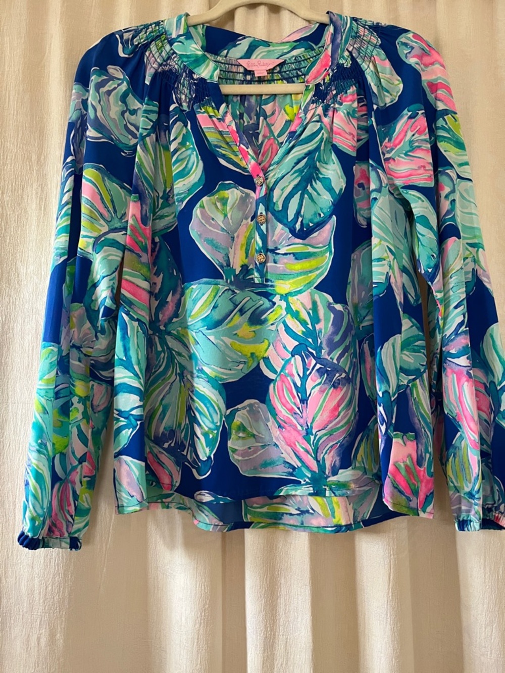 Lilly Pulitzer 100% Silk Long Sleeve Elsa Top, #41773, Size Small